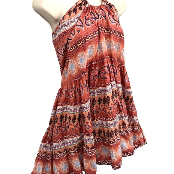 NWT Angie Womens Boho Brownish Red Tiered Ruffle Stap Halter Top Size S - Picture 2 of 7